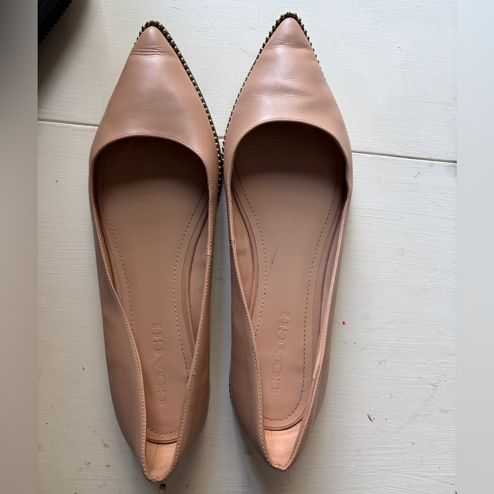 Coach Viviana Beadchain Flat size 9 Cream Leather Pointed Ballet Flats